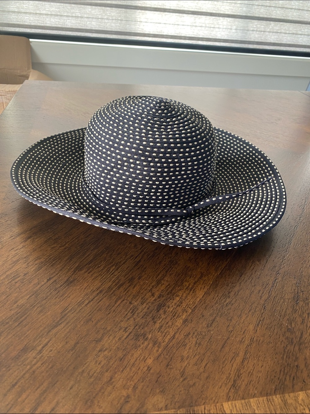 San Diego Hat Company Navy and White Straw-Look Wide Brim Sun Hat
